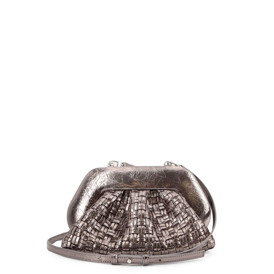 Themoirè Themoir Laminated Leather Tia Shoulder Bag With Woven Pattern In Silver