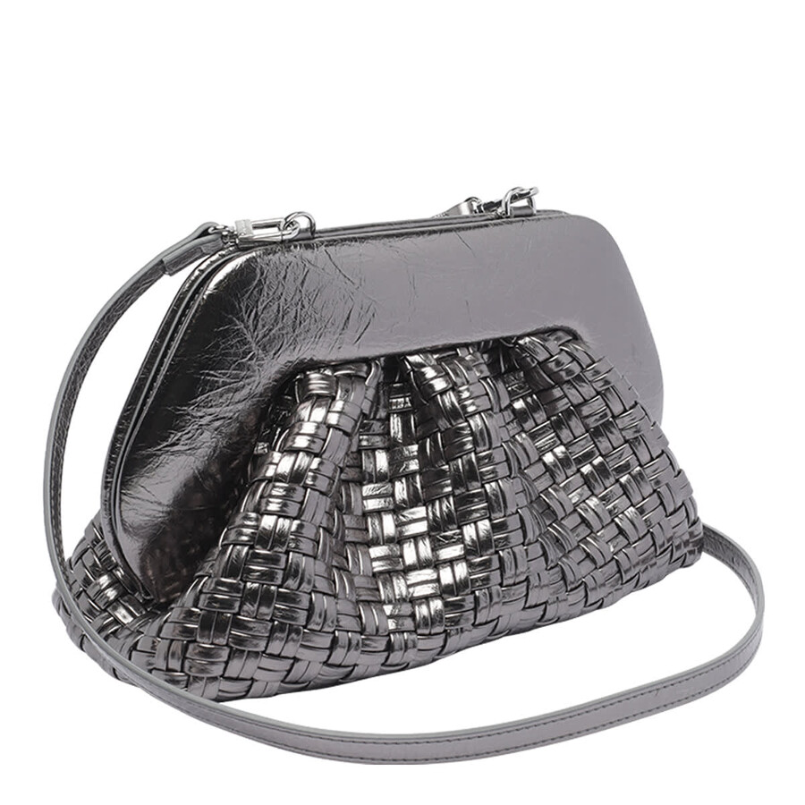 Themoirè Braided Metallic Structured Clutch Bag In Silver