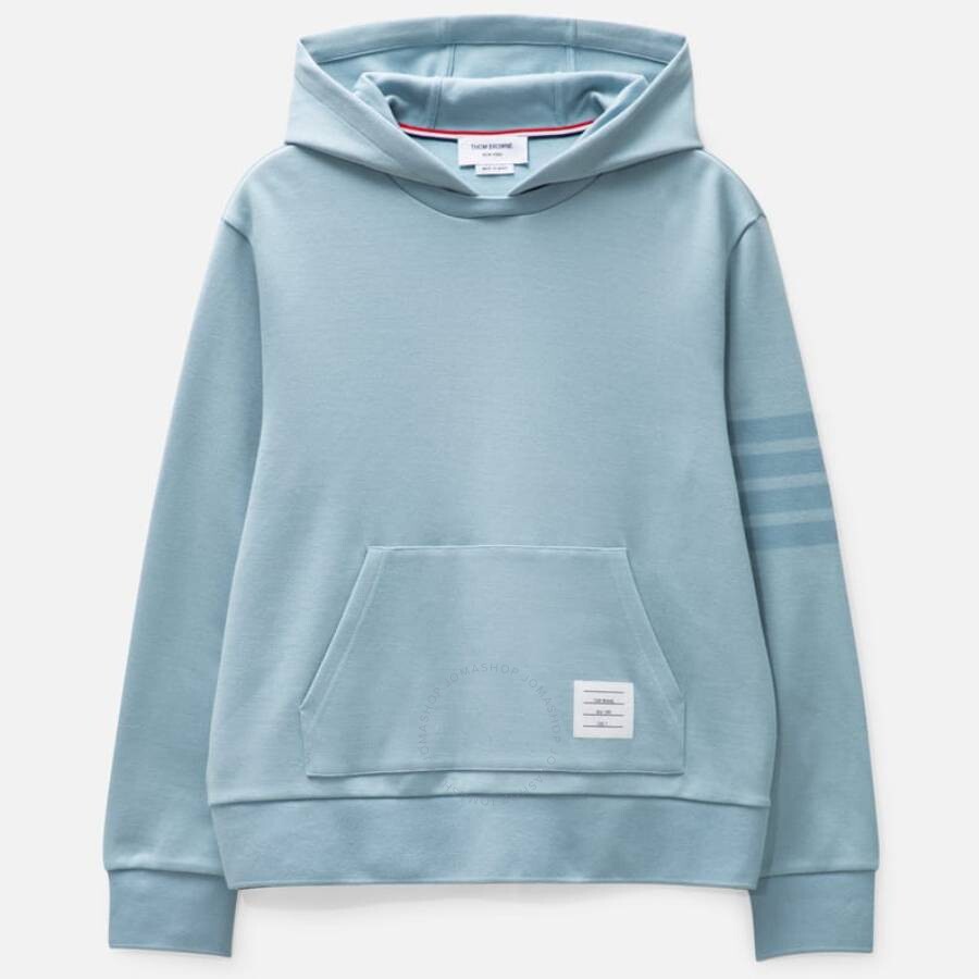Thom Browne 4 Bar Double Face Knit Hoodie Light Blue In Blue