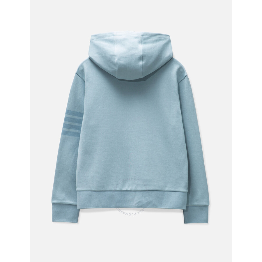 Thom Browne 4 Bar Double Face Knit Hoodie Light Blue In Blue