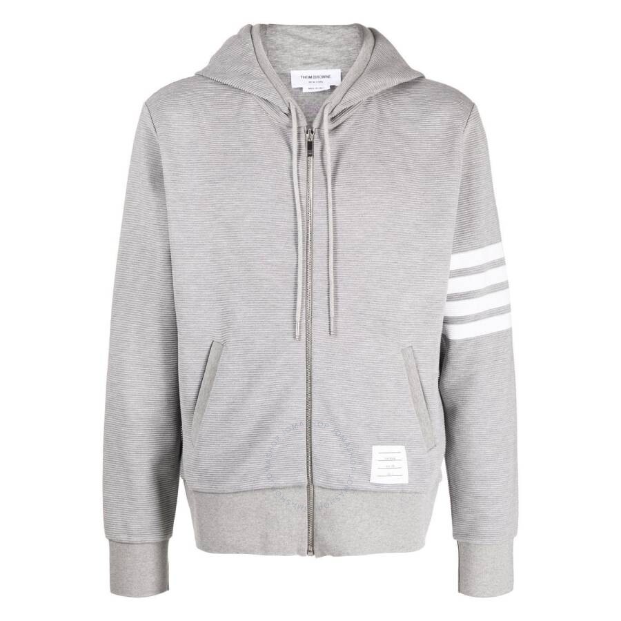 Thom Browne Logo-patch Zip-up Hoodie In Grey