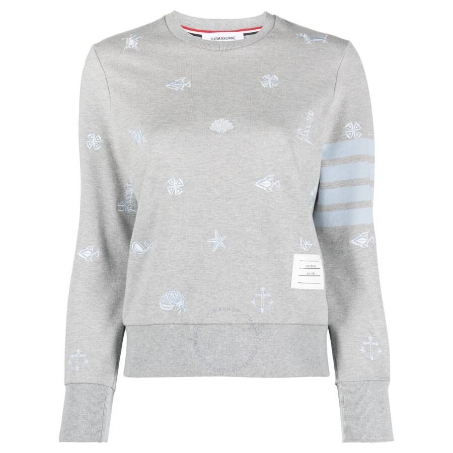 Thom Browne Nautical Embroidered French Terry Sweatshirt In Grey