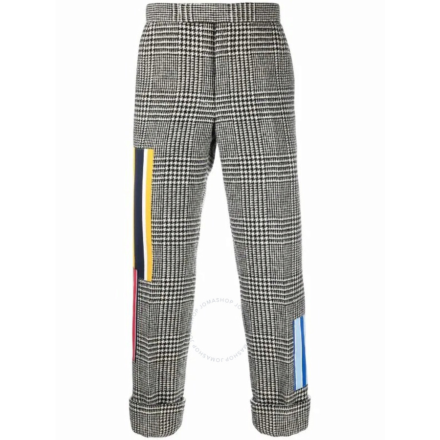 Thom Browne Flat Front Patchwork Detail Prince Of Wales Motif Wool Pants