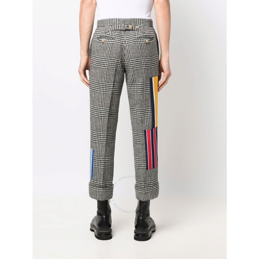 Thom Browne Flat Front Patchwork Detail Prince Of Wales Motif Wool Pants