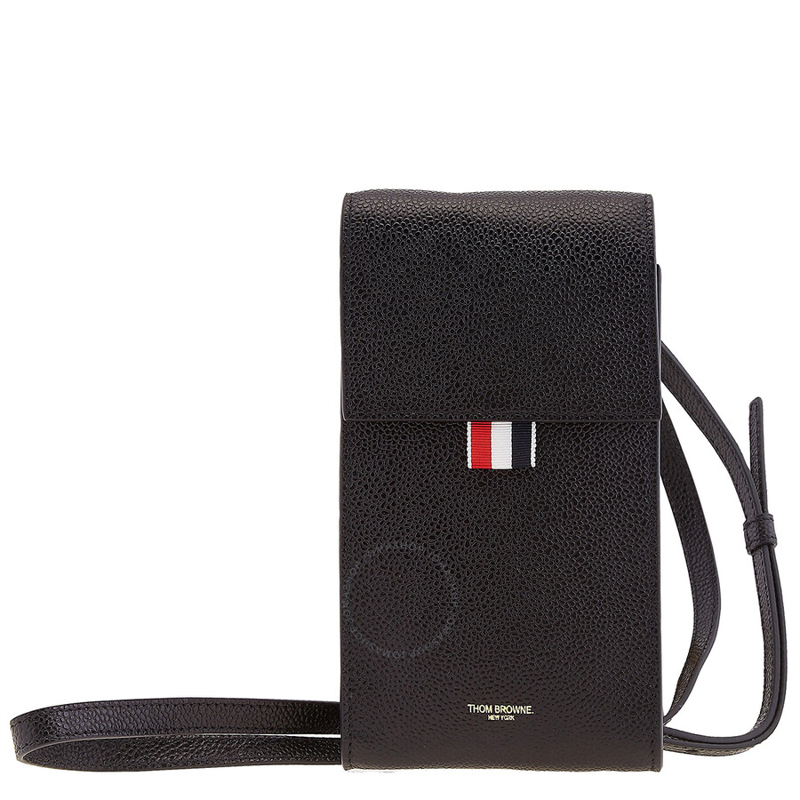ショルダーバッグ THOM BROWNE Black leather phone holder (MAC113A00198 001) Pebble Grain Flap Crossbody Phone Holder | Thom Browne