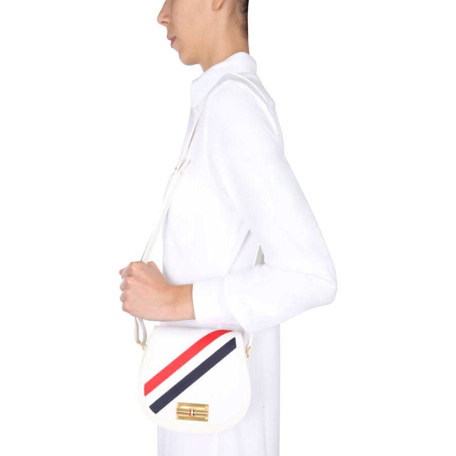 Thom Browne Canvas Saddle Shoulder Bag In White
