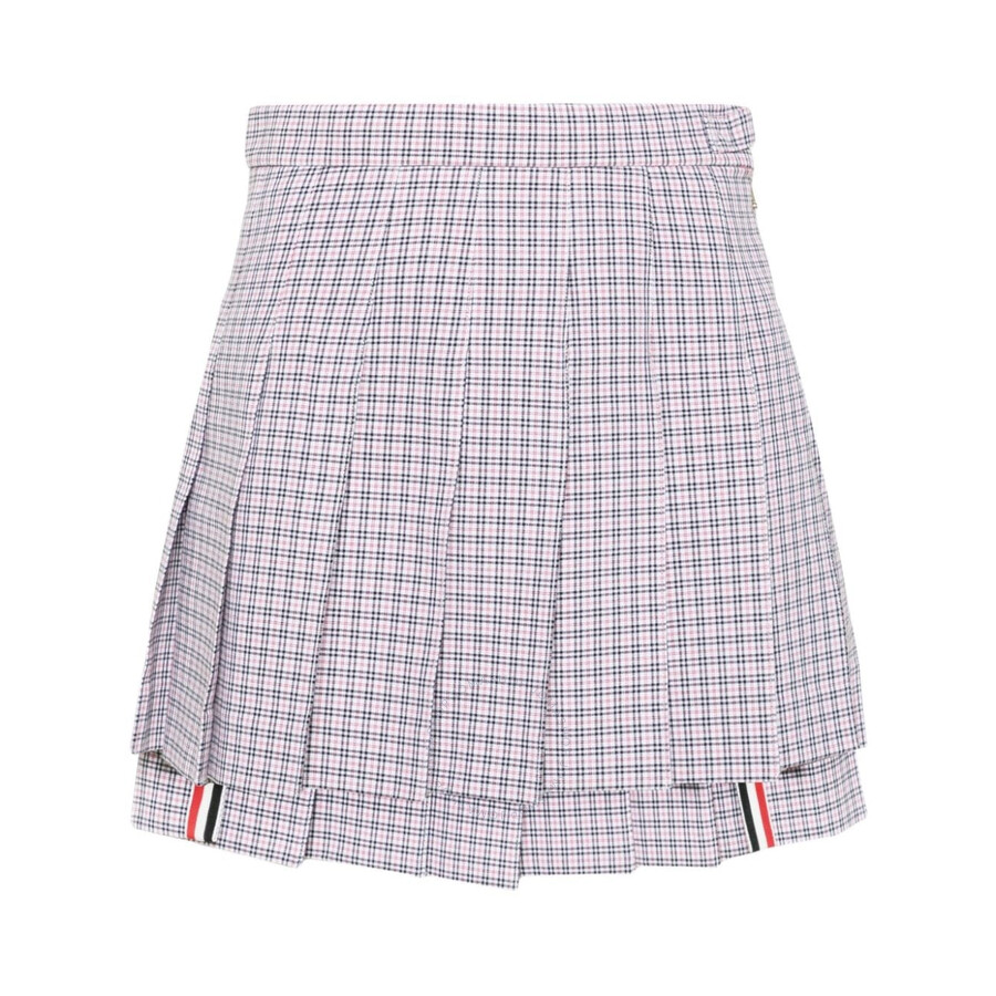 Thom Browne Check Printed Crepe Pleated Mini Skirt