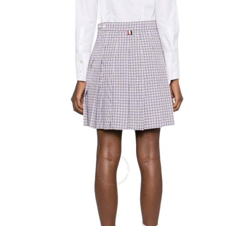 Thom Browne Check Printed Crepe Pleated Mini Skirt