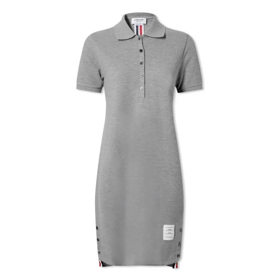 Thom Browne Striped Cotton Pique Polo Dress In Grey