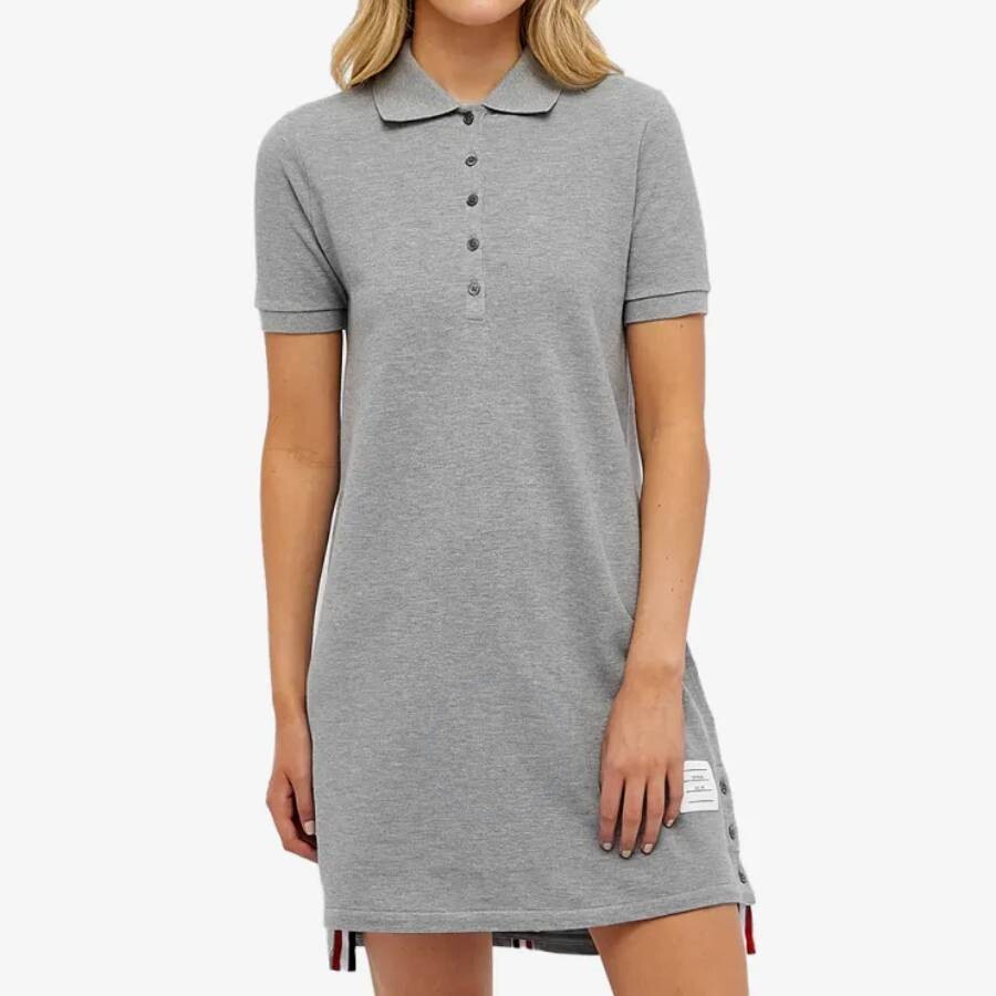 Thom Browne Striped Cotton Pique Polo Dress In Grey
