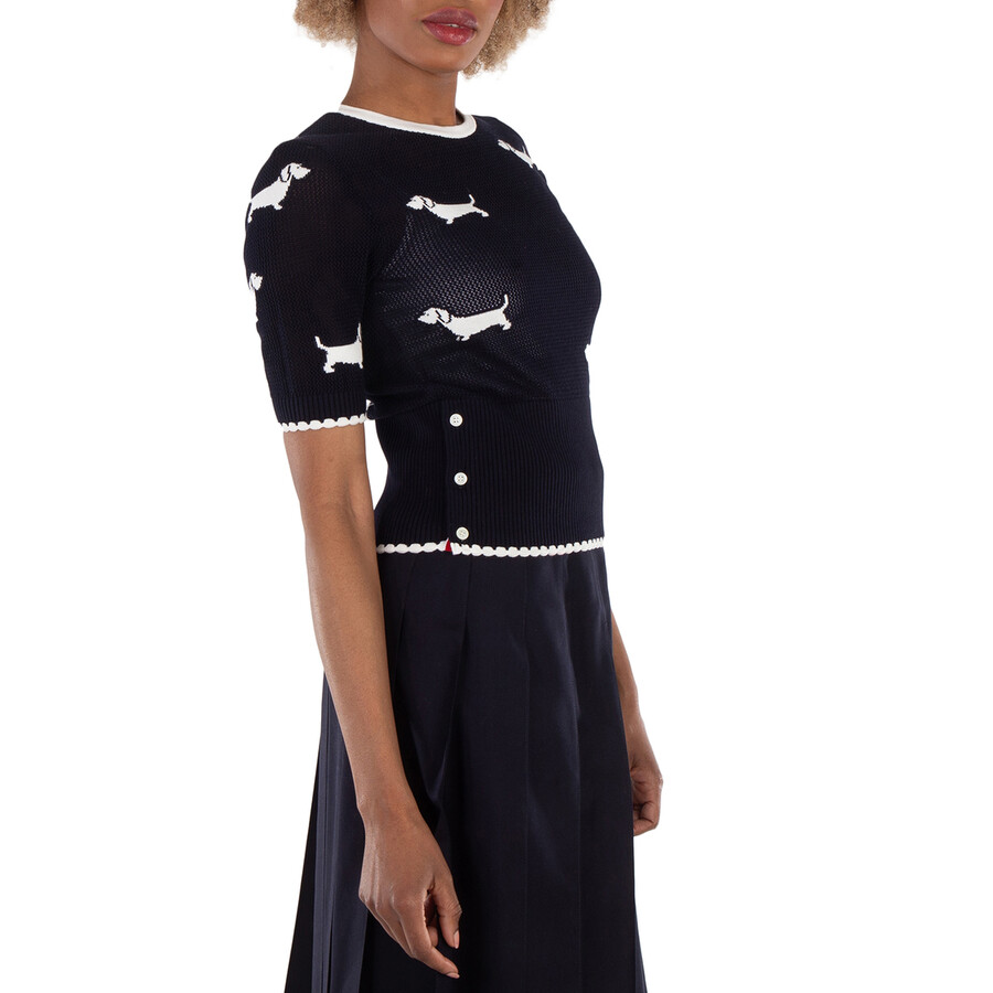 Cotton Pointelle Intarsia Hector Knit Top
