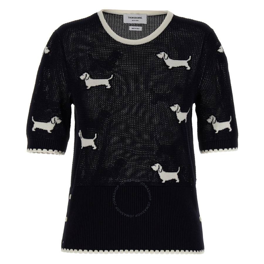 Thom Browne Hector Icon Pointelle-knit Top In Blue