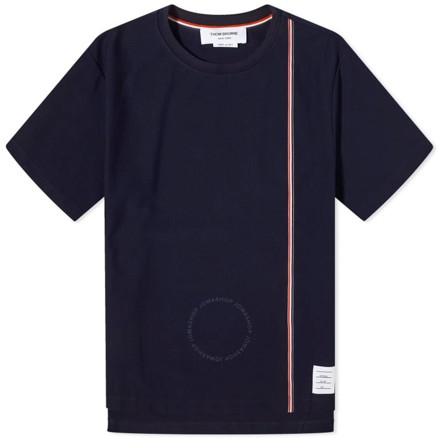 Thom Browne Short-sleeved Crew Neck T-shirt With Vertical Stripe Detail In Blue