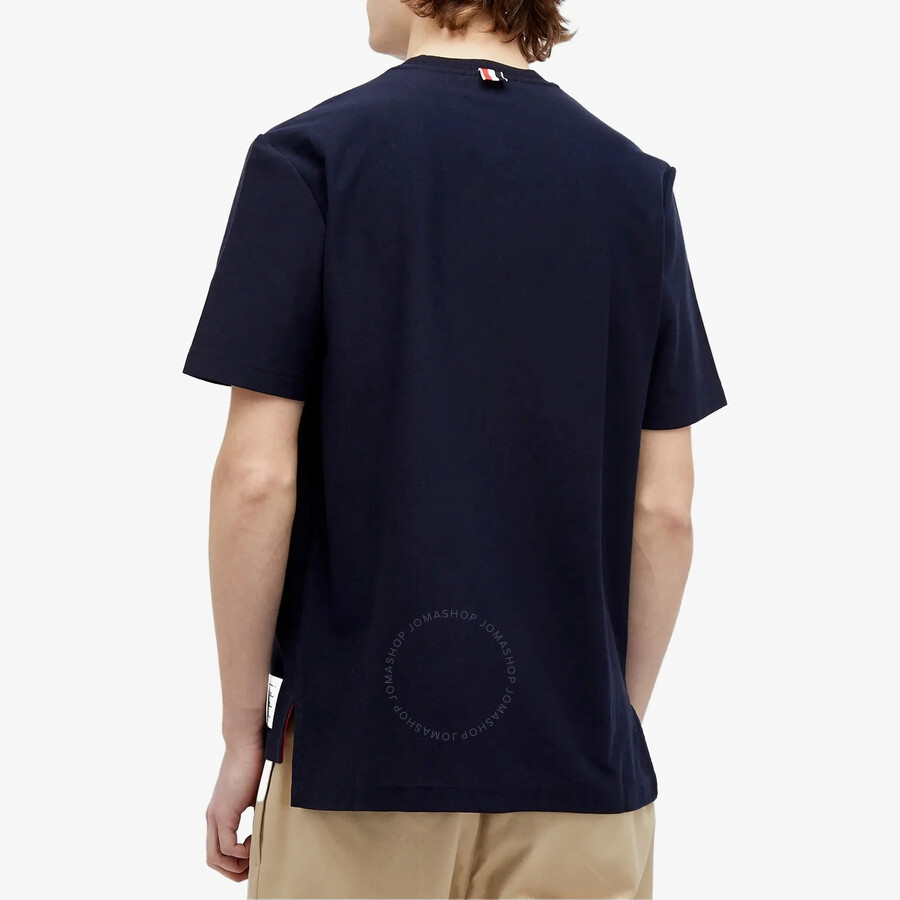 Thom Browne Short-sleeved Crew Neck T-shirt With Vertical Stripe Detail In Blue