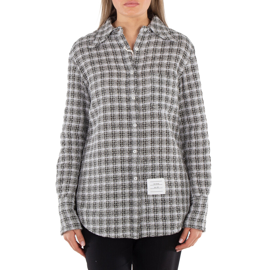 Ladies Check Crochet Tweed Oversized Shirt