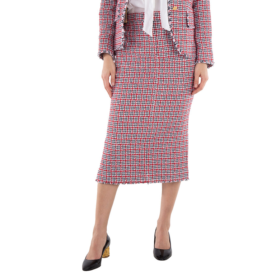 Ladies Check Summer Tweed Fray Maxi Low Rise Pencil Skirt