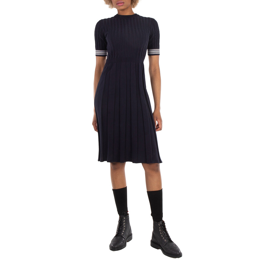Ladies Cotton Pleated Cricket Striped Cable Dress
