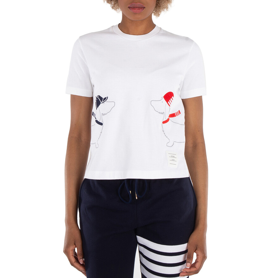 Ladies Dog-Embroidered Cotton T-Shirt