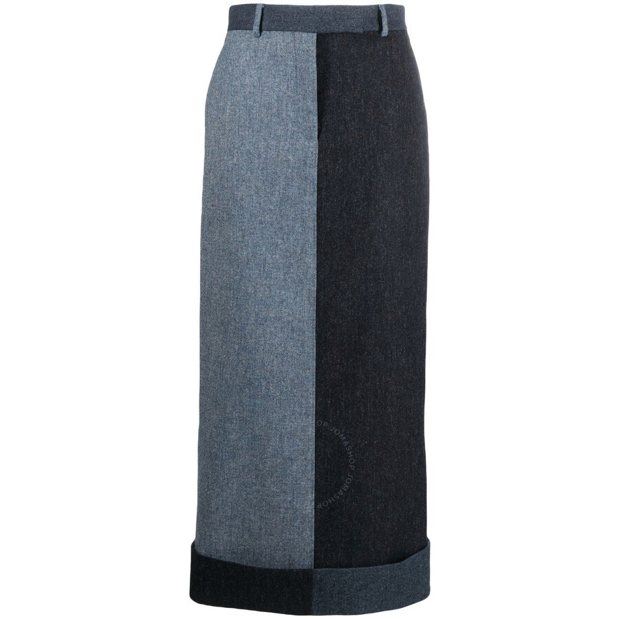 THOM BROWNE THOM BROWNE LADIES NAVY FUN-MIX DONEGAL TWEED SACK TROUSER SKIRT