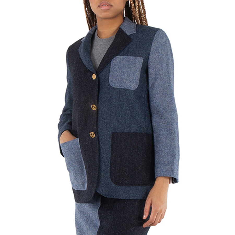 Ladies Navy Patchwork Donegal Tweed Blazer, Brand Size 36 (US Size 0)