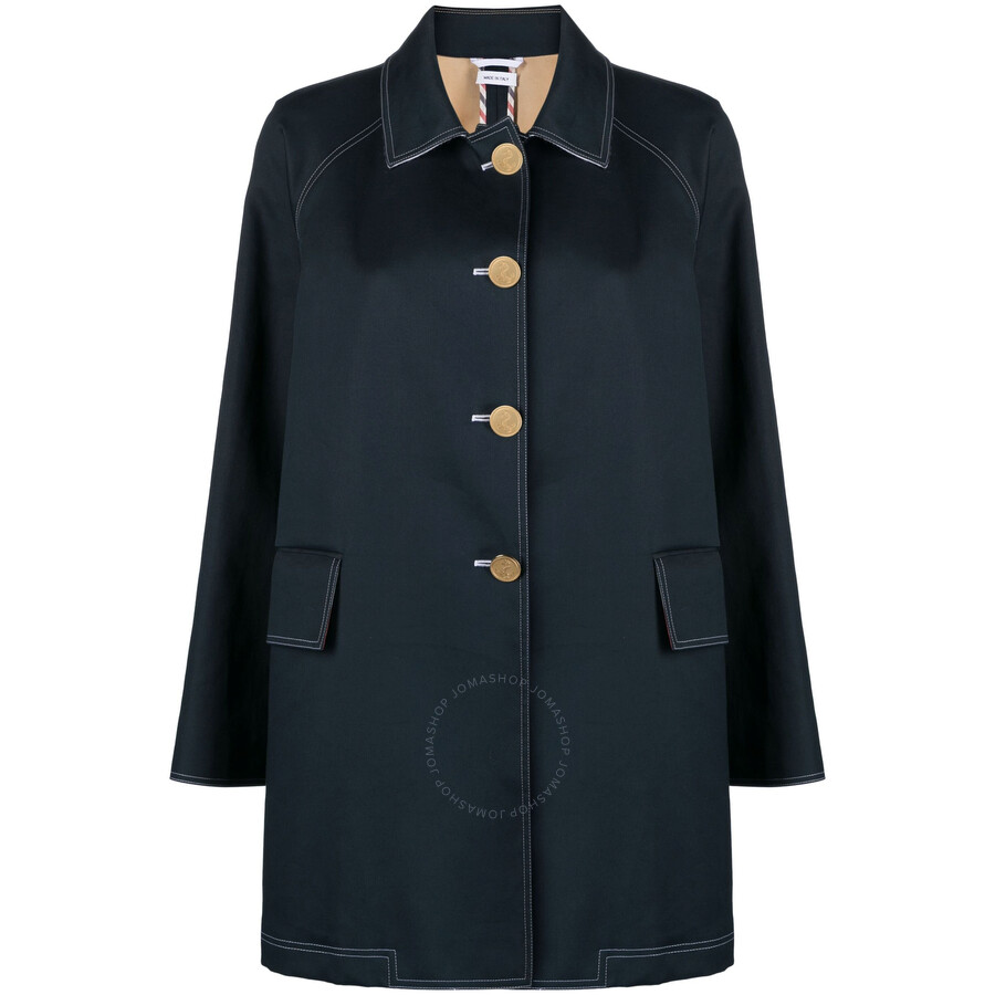 Thom Browne Rwb-stripe Cropped Car Coat In Blue/beige
