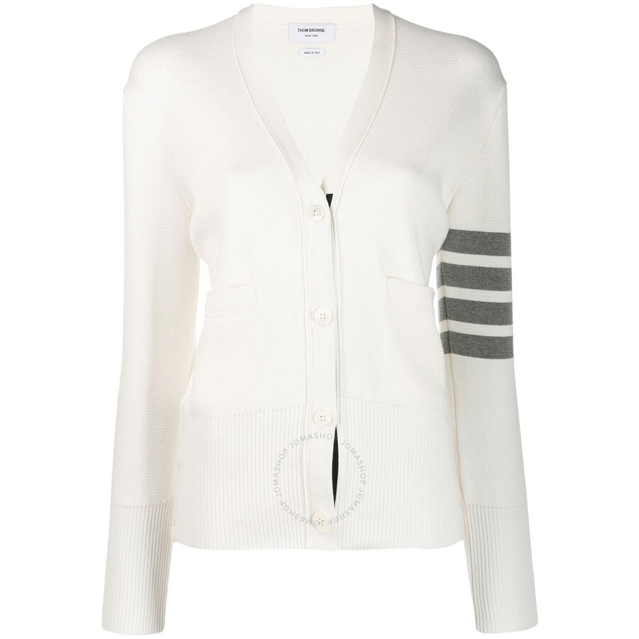 【送料&関税込】Thom Browne White Cotton Cardigan Cotton Milano Stitch V Neck Cardigan | Thom Browne