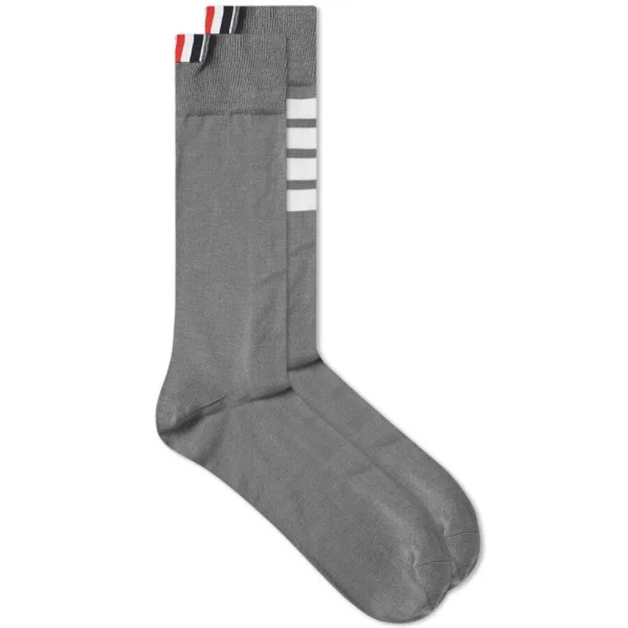 Thom Browne Med Grey Lightweight Cotton 4Bar MidCalf Socks, One Size