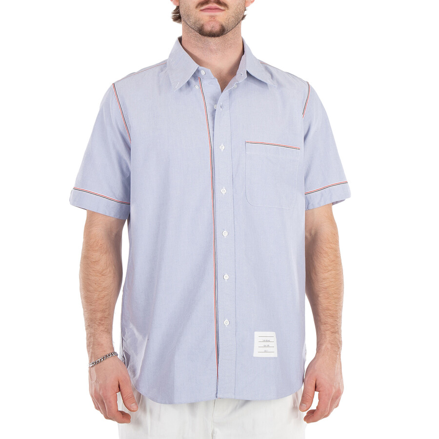 Thom Browne Men's Blue Oxford Short Sleeve Shirt, Brand Size