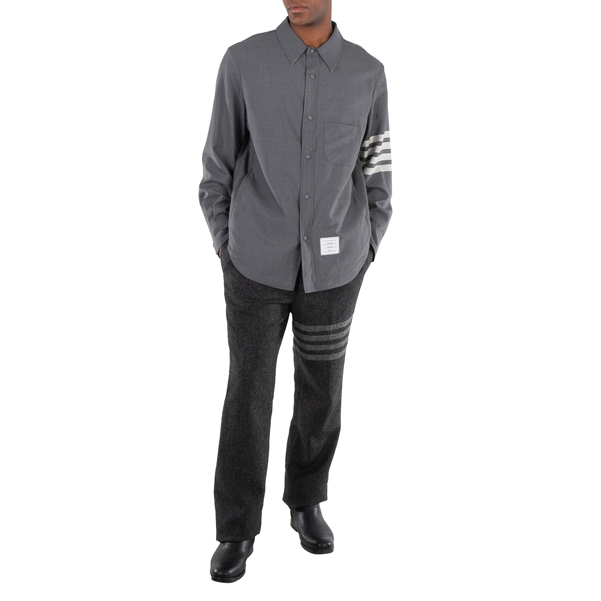 Pull On Drop Crotch Trousers in Dark Grey Print - 3440111