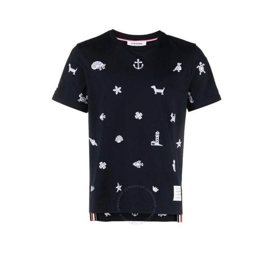 Thom Browne Dachshunds Embroidered Cotton T-shirt In Blue