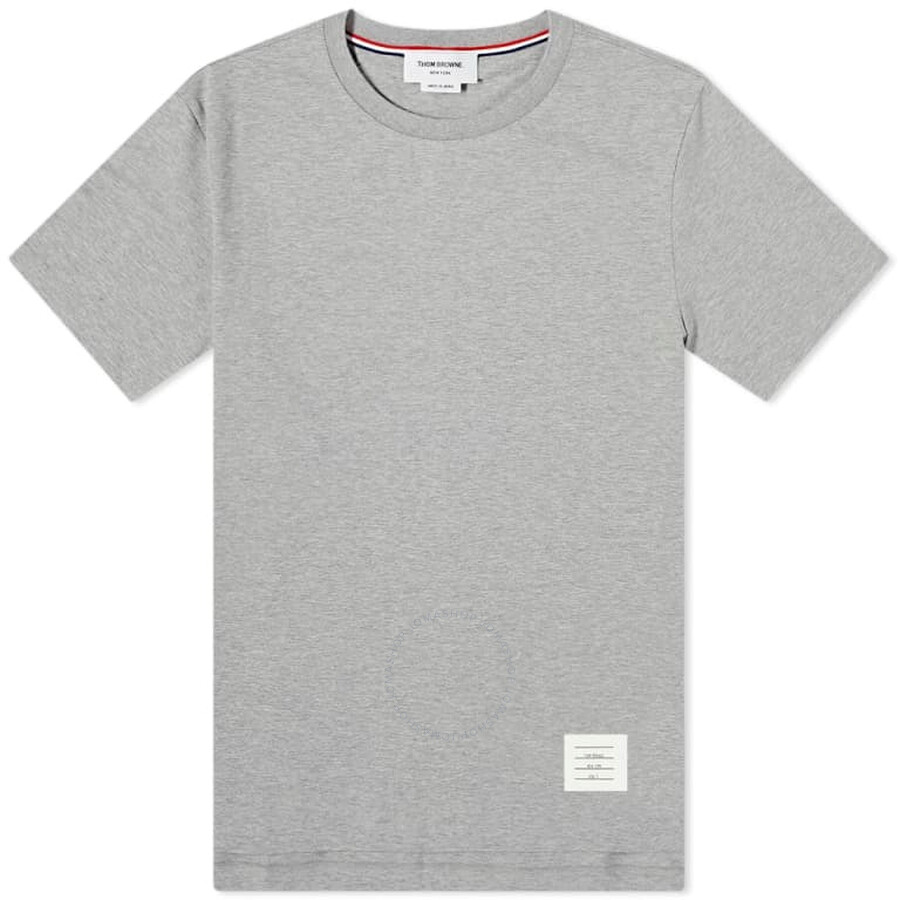 Thom Browne Grey Crewneck T-shirt With Logo Patch On The Front And Striped Detail On The Rear In Cotton Man In Grey