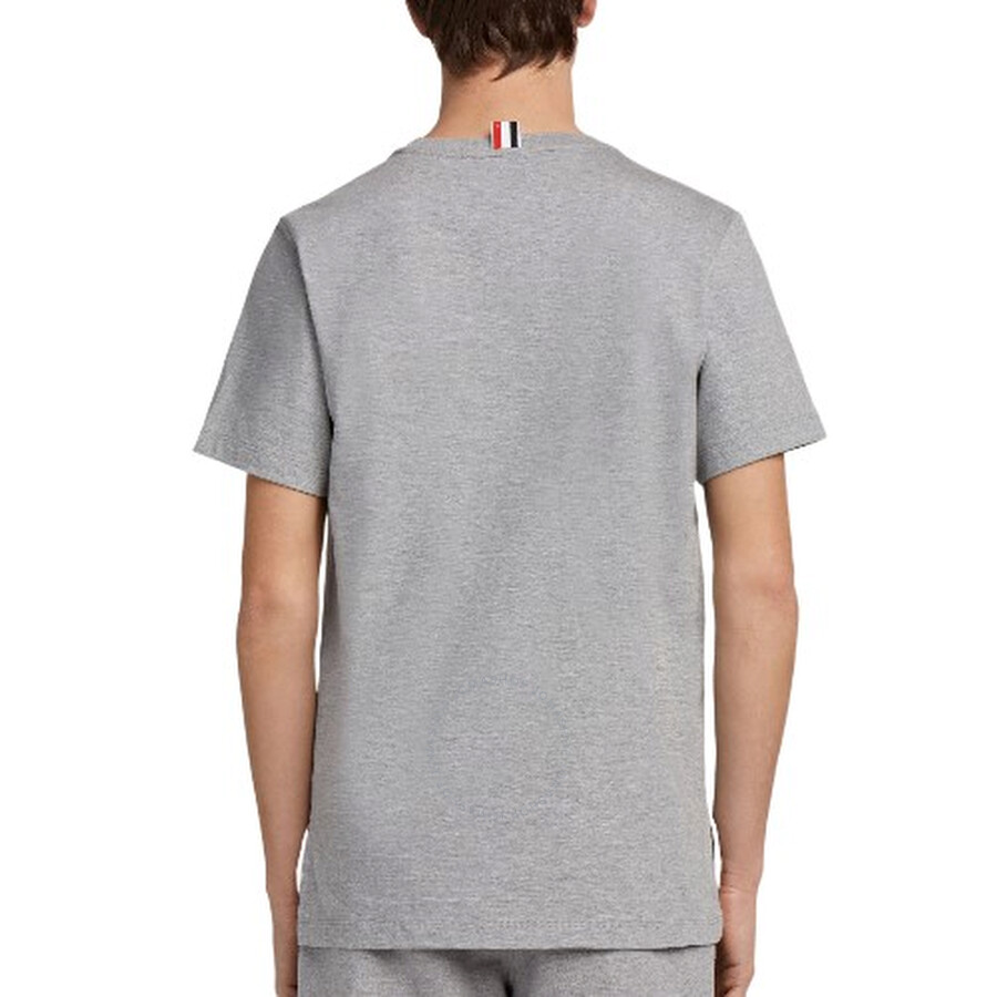 Thom Browne Grey Crewneck T-shirt With Logo Patch On The Front And Striped Detail On The Rear In Cotton Man In Grey