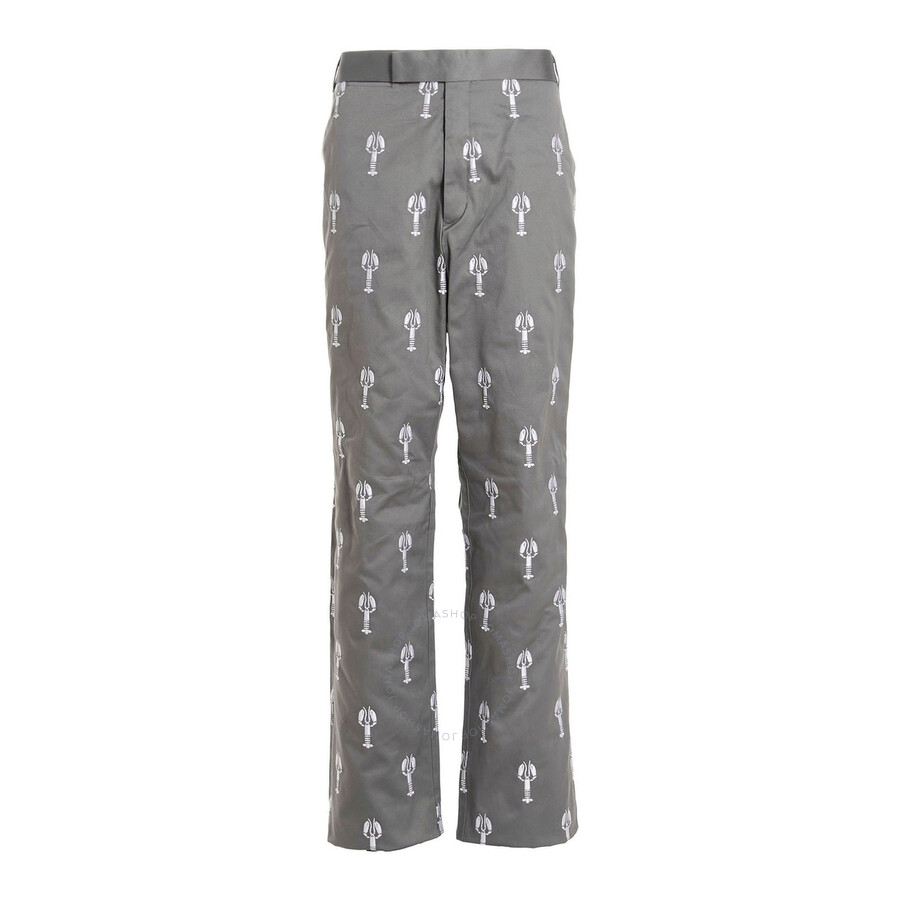 Thom Browne Animal-embroidered Cropped Trousers In Grey