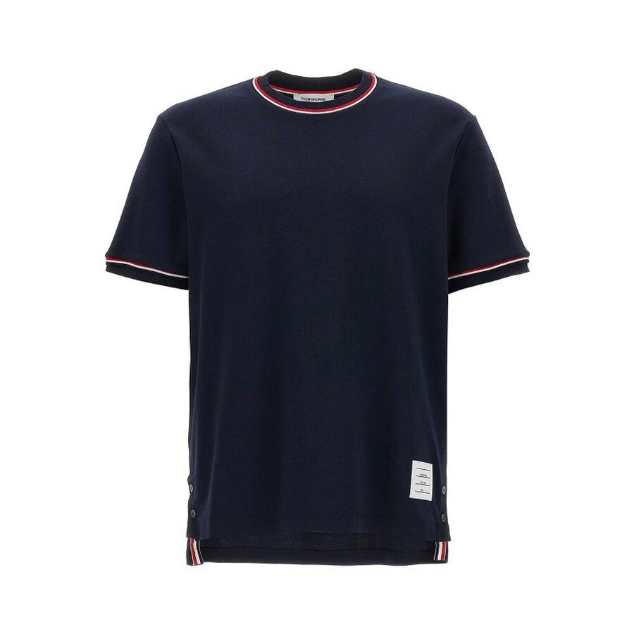 Thom Browne｜ (COTTON MILANO STRIPE T-SHIRT (MJS231A J00 Thom Browne White Cotton Milano Stripe Tee, Brand Size 5 (XX