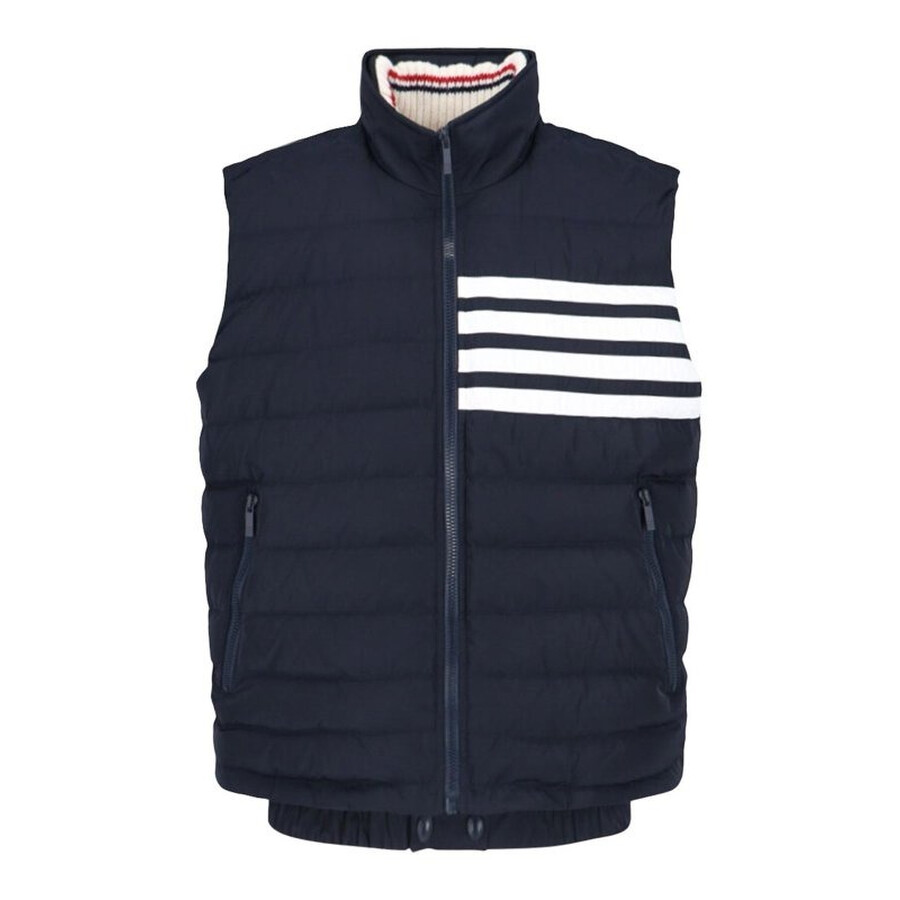 Thom Browne|VESTS (FVD015X 07259 415) Thom Browne Men's Navy Navy Poly Twill Down-Filled 4-Bar Ski