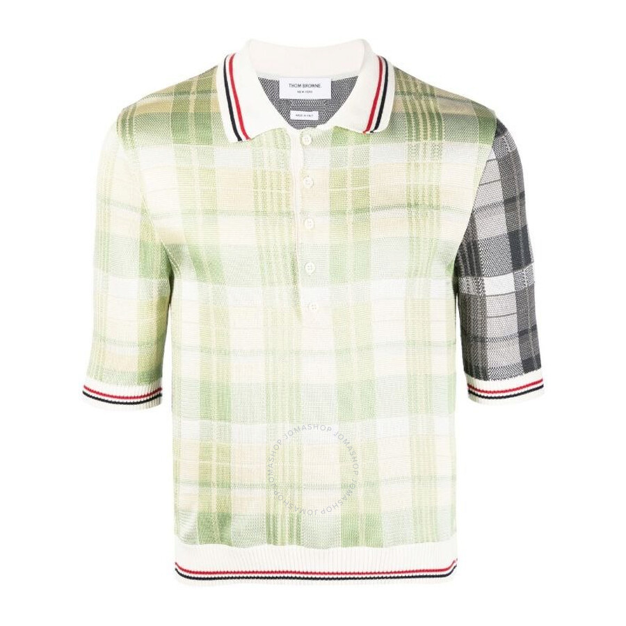 THOM BROWNE THOM BROWNE MEN'S SEASONAL MULTI FUN-MIX COTTON SILK MADRAS POLO SHIRT