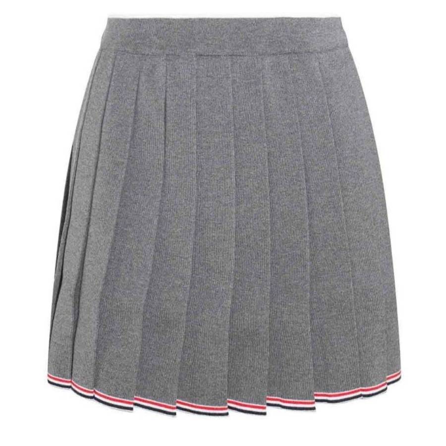 WOOL PLEATED MINI SKIRT CONTRAST WAISTBAND_BROWN main image 0