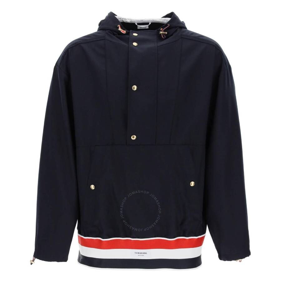 Thom Browne Anorak In Fresco Lana Con Banda Tricolore In Blue