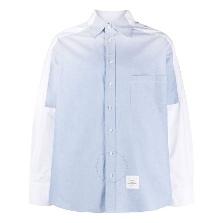 Thom Browne Blue & White Paneled Shirt In White