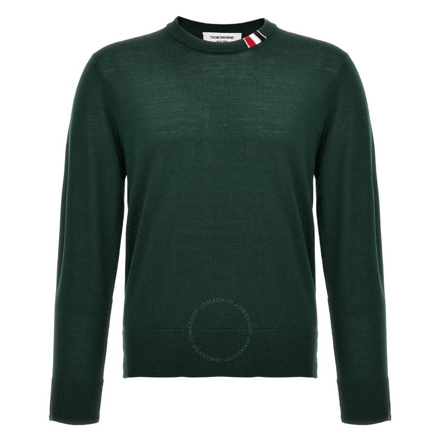 THOM BROWNE THOM BROWNE RELAXED-FIT FINE MERINO STRIPE SWEATER IN DK GREEN
