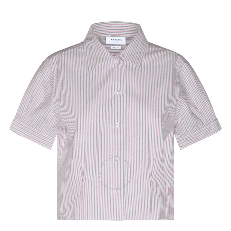 Thom Browne Short Sleeve Stripe Oxford Blouse
