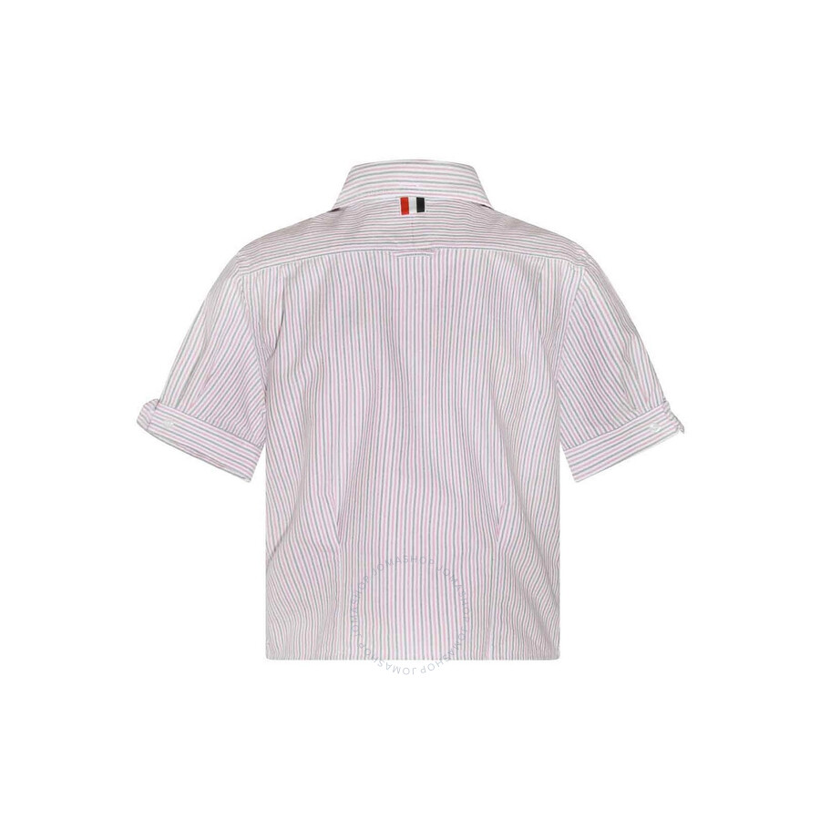 Thom Browne Short Sleeve Stripe Oxford Blouse