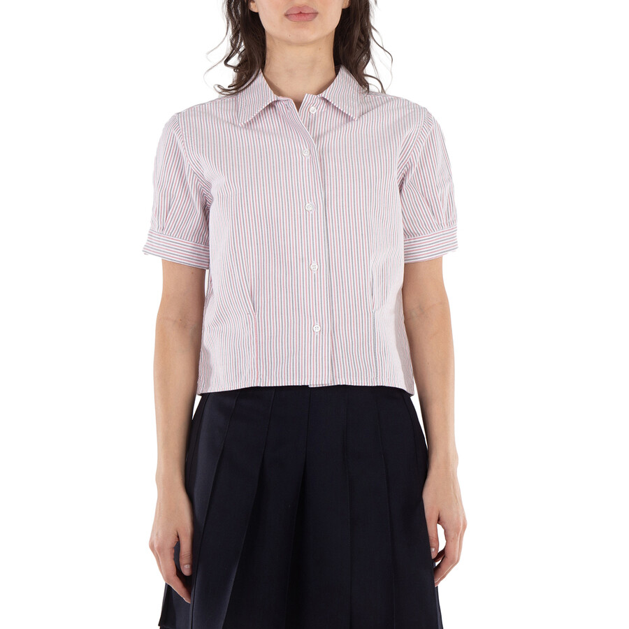 Short Sleeve Stripe Oxford Blouse