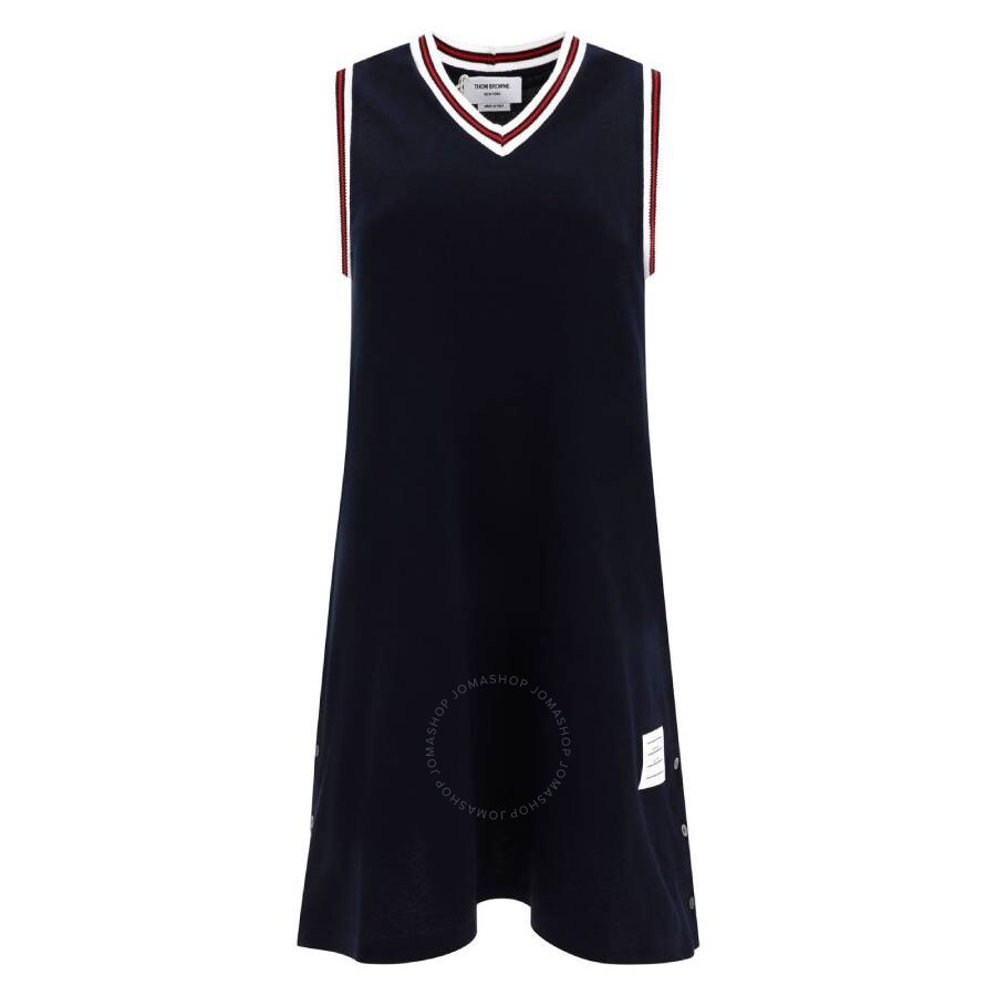Thom Browne Piquet Dress With V Neckline And Arm Holes In Blue