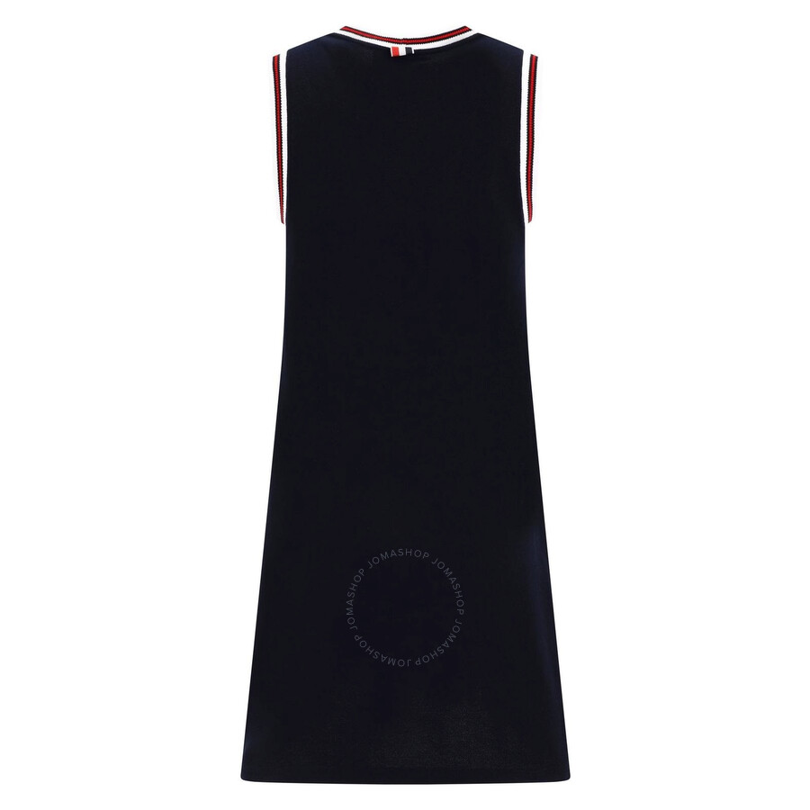 Thom Browne Piquet Dress With V Neckline And Arm Holes In Blue