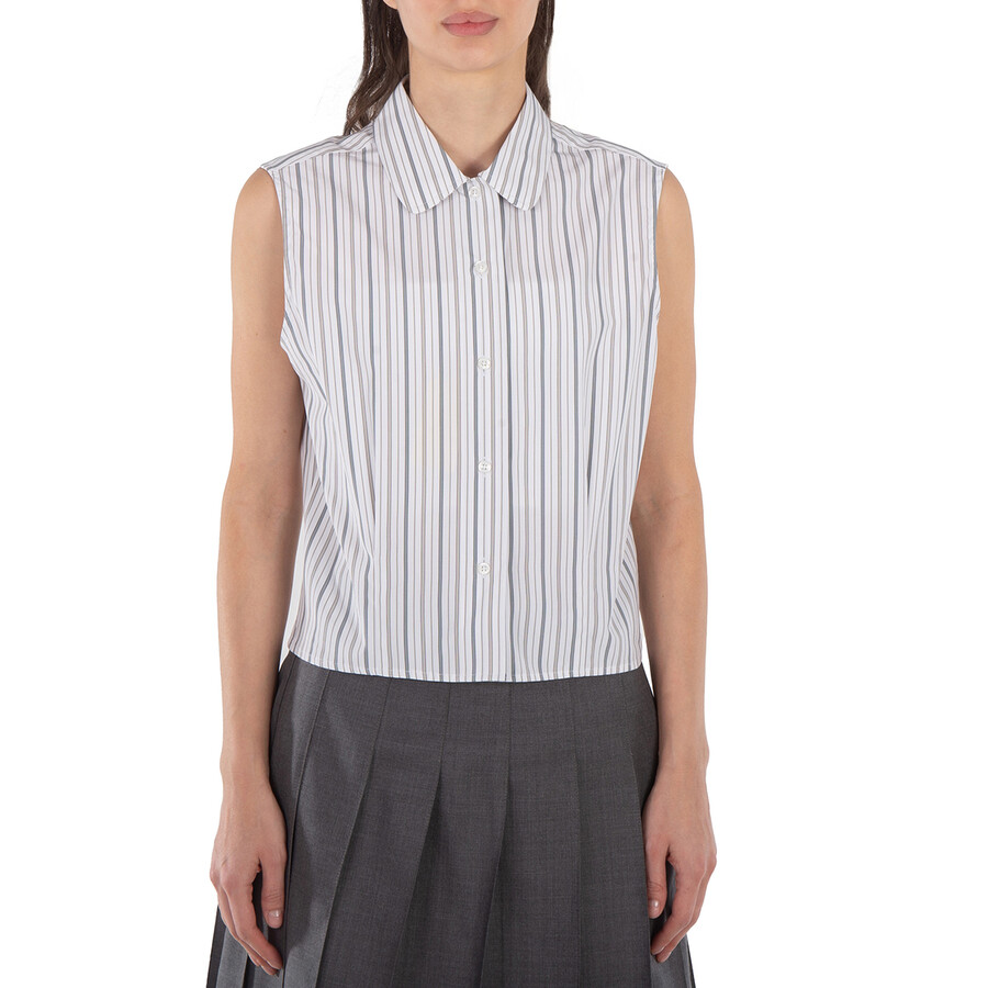 Striped Cotton-Poplin Sleeveless Shirt
