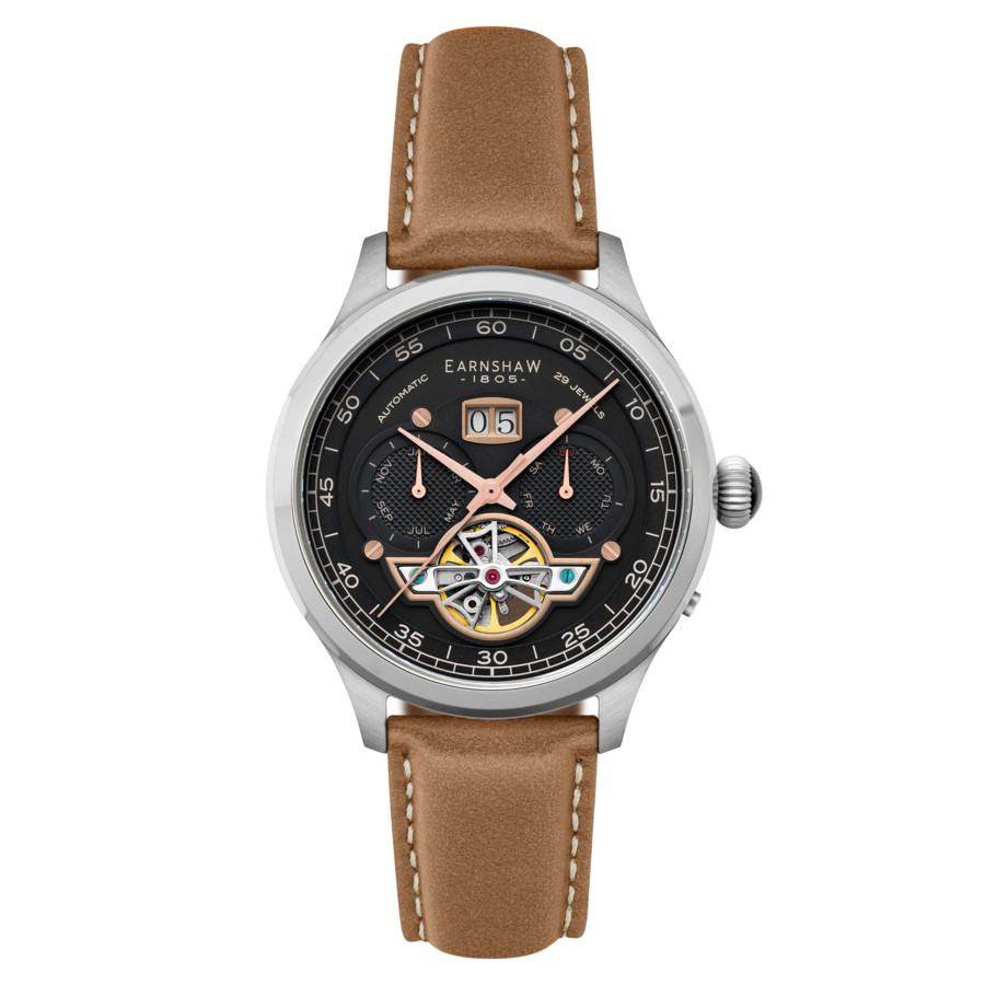 Thomas Earnshaw Baron Grand Date Calendar Open Heart Black Dial Men's Watch ES-8187-05