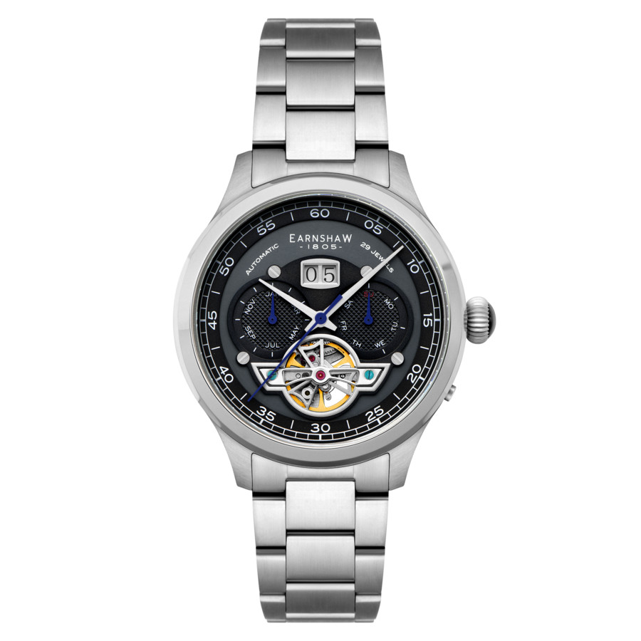 Thomas Earnshaw Baron Grand Date Calendar Open Heart Black Dial Men's Watch ES-8187-11