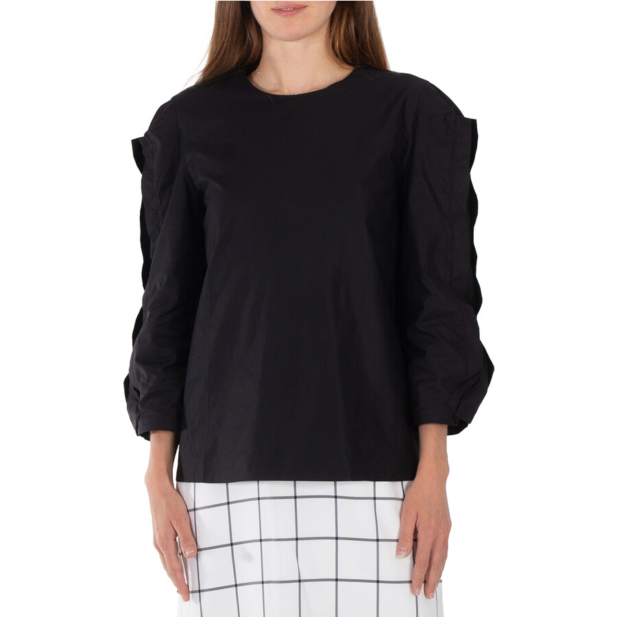 Ladies Black Cotton Sateen Square Sleeve Top