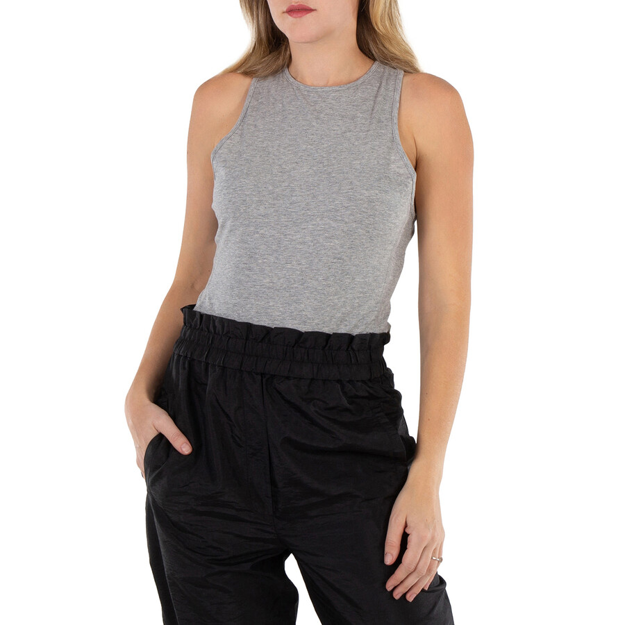 Ladies Heather Grey Crewneck Racerback Bodysuit, Size Small